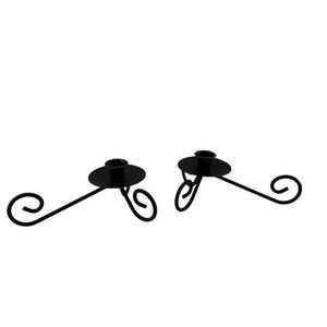 vtg Wrought Iron Candle Holders Flat Black